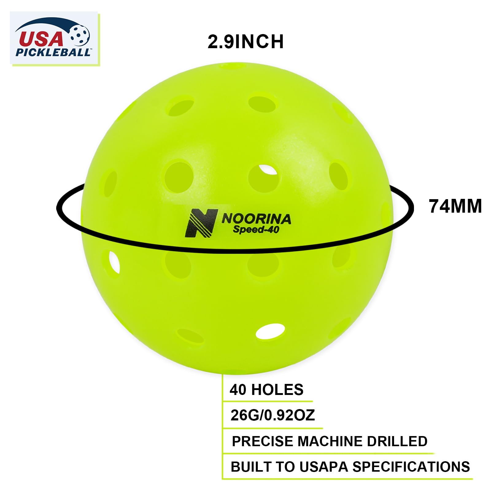 NOORINA Pickleball Balls Outdoor Pickleballs USAPA Approved, NO Crack Seamless Pickleballs, 6 or 12 Pack Pickle Balls with Pickleballs Bag