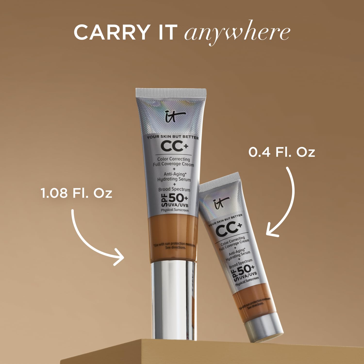 IT Cosmetics Your Skin But Better CC+ Cream, Tan (W) - Color Correcting Cream, Full-Coverage Foundation, Hydrating Serum & SPF 50+ Sunscreen - Natural Finish - 1.08 fl oz