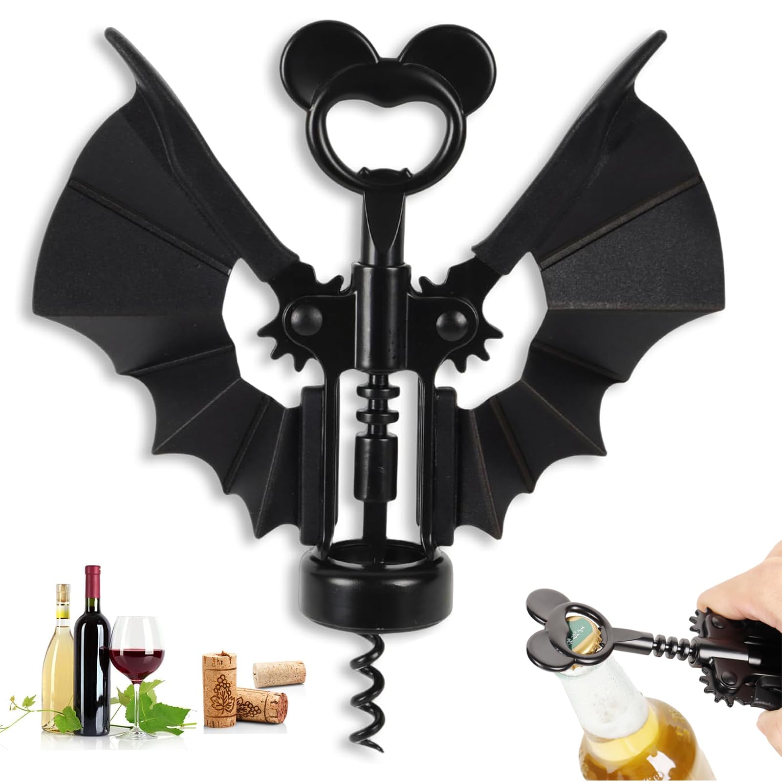 Bat Wine Bottle Opener Winged Bat Shape Red Wine Beer 2-in-1 Bottle Opener for Home Party, Gift for BarClub Lovers