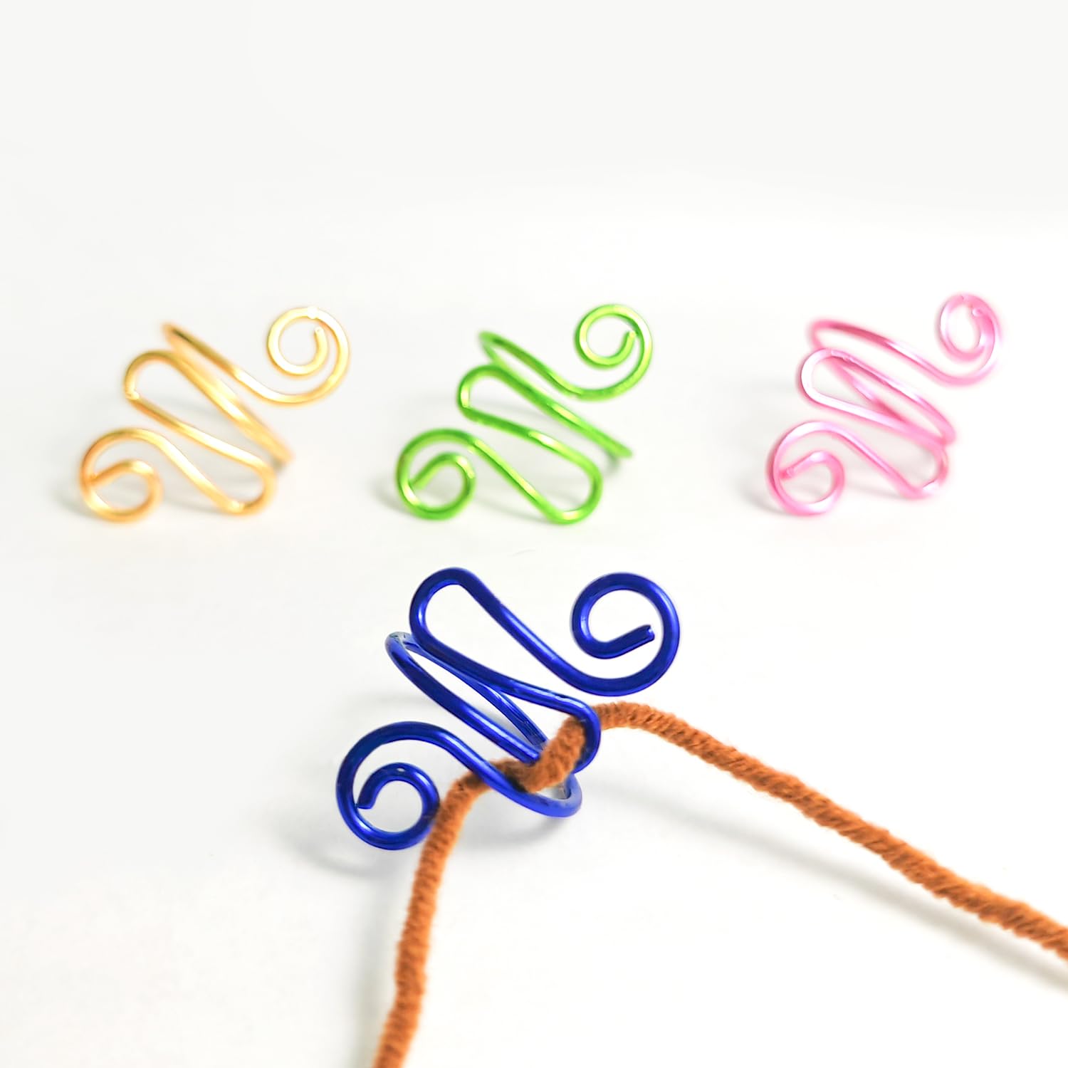 4Pcs Handmade Crochet Tension Ring,Adjustable Knitting Ring,Lefties & Righties Yarn Tension Control Ring,Gift for Crocheters Knitters (Blue&Rose)