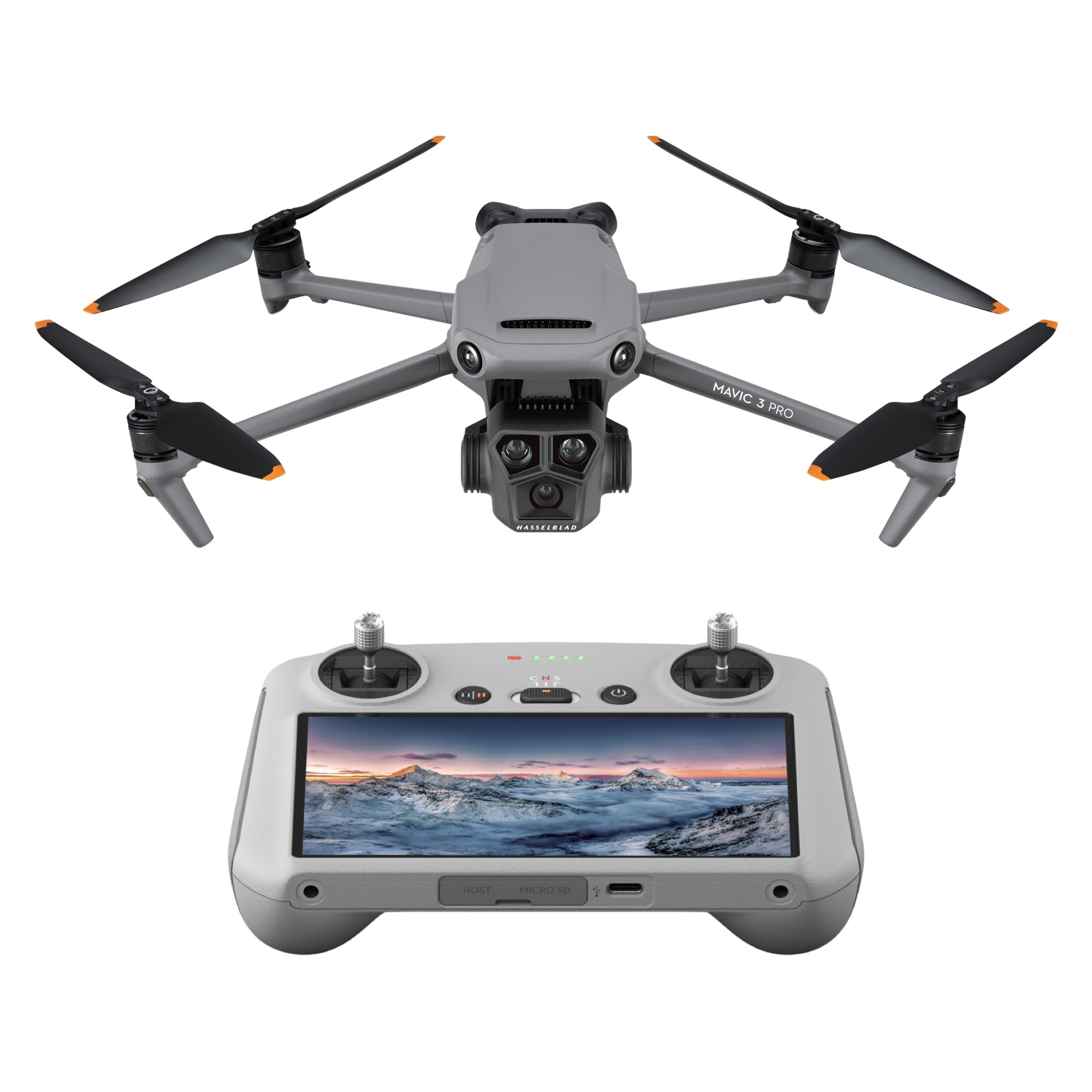 DJI Mavic 3 Pro with DJI RC, Flagship Triple-Camera Drone with 4/3 CMOS Hasselblad Camera, 43-Min Flight Time, 15km HD Video Transmission, FAA Remote ID Compliant, 4K Camera Drone for Adults