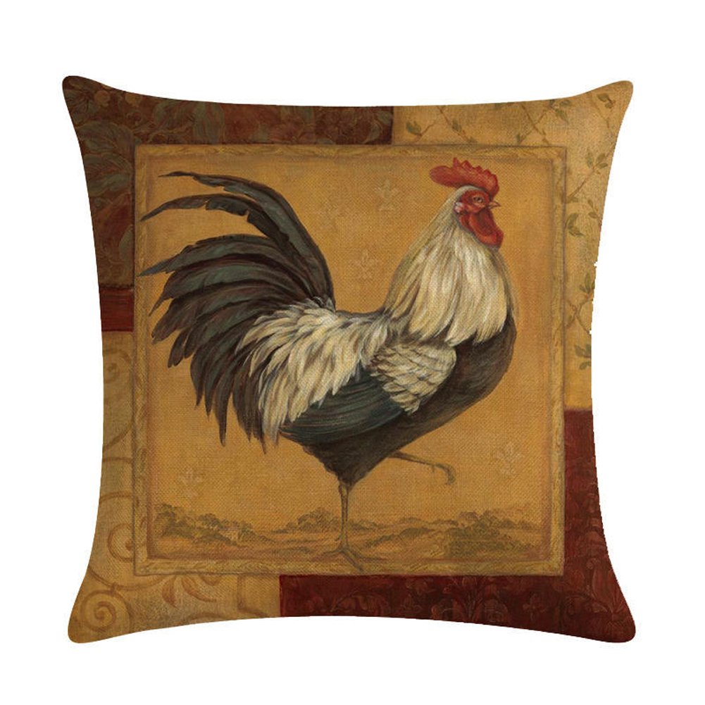 Easternproject Rooster Painting Farmhouse Decorative Throw Pillowcase Country Burlap Pillow Cover Cushion Case 18’’x18’’ (07)