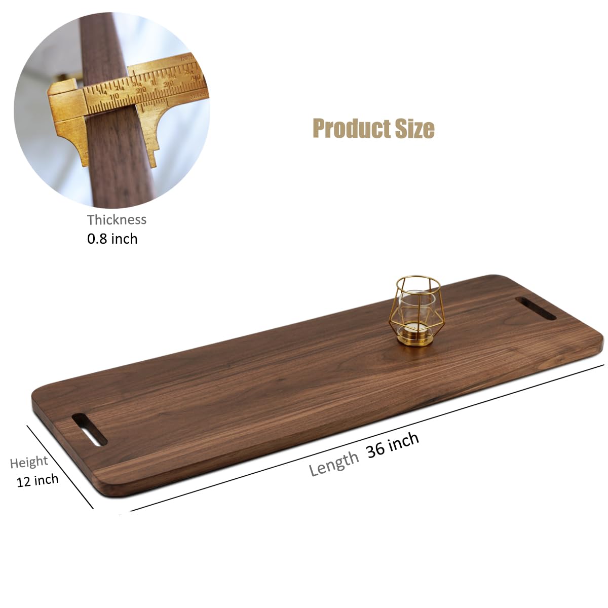 MAGIGO 36 x 12 Inches Extra Long Rectangle Large Walnut Wood Ottoman Plank Serving Tray with Cutout Handles, Serve Tea, Coffee, or Cheese, Classic Wooden Charcuterie Board, Decorative Ottoman Tray