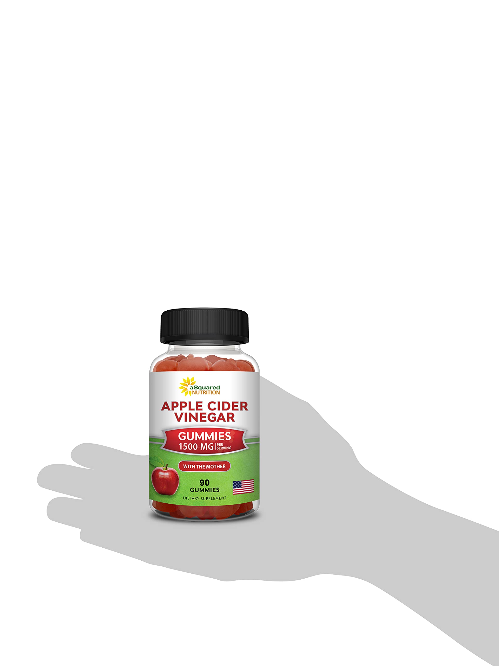 aSquared Nutrition Apple Cider Vinegar Gummies - 1500mg with The Mother - 90 ACV Gummies w/Vitamin B6 & B12, Folic Acid - Vegan Gummy Supplement Alternative to Capsules Pills & Drink