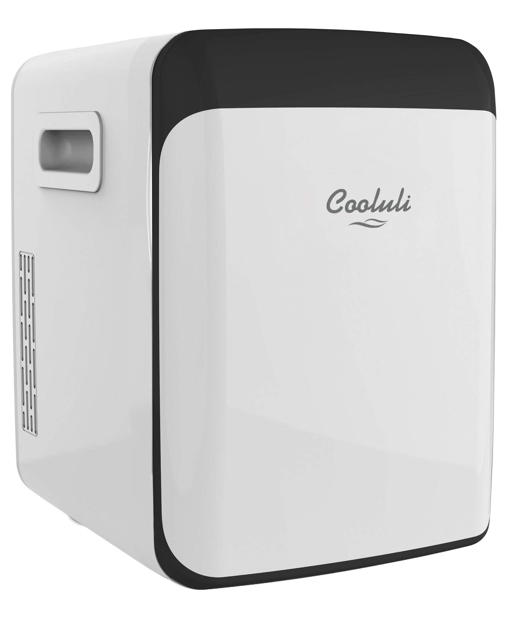 Cooluli 15L Mini Fridge for Bedroom - Car, Office Desk & College Dorm Room - 12V Portable Cooler & Warmer for Food, Drinks, Skincare, Beauty, Makeup & Cosmetics - AC/DC Small Refrigerator (White)