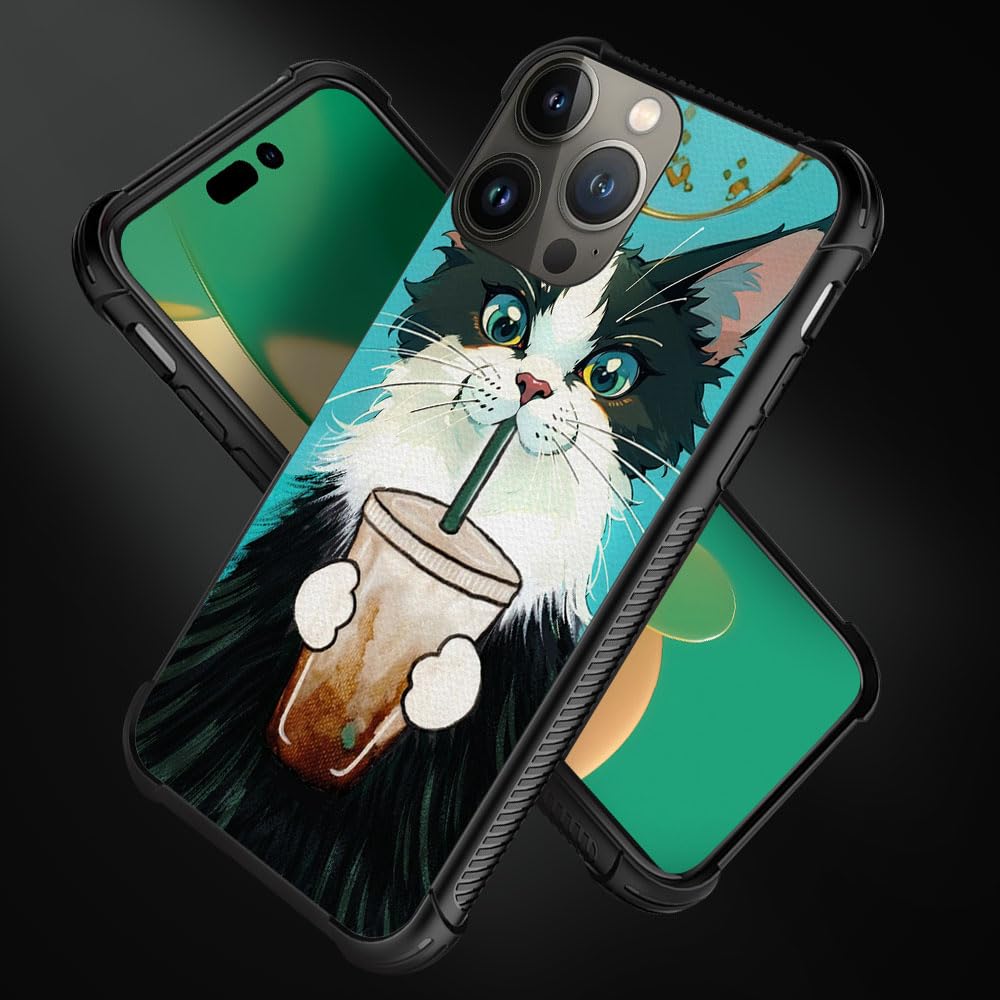 Goodsprout Compatible with iPhone 12 Pro Max Case Cat Drinking Coffee Pattern Graphic for Girls,Protection Shockproof Soft Silicone TPU Non-Slip Back for iPhone 12 Pro Max