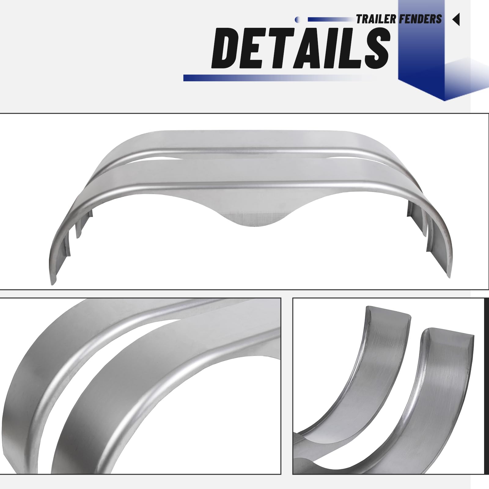 ECOTRIC 2Pcs Tandem Trailer Fender Double Axle Compatible with 13-15 Inch Wheels Teardrop Pair Enclosed Trailers 9" x 66" x 19.5" - Cold Rolled Steel