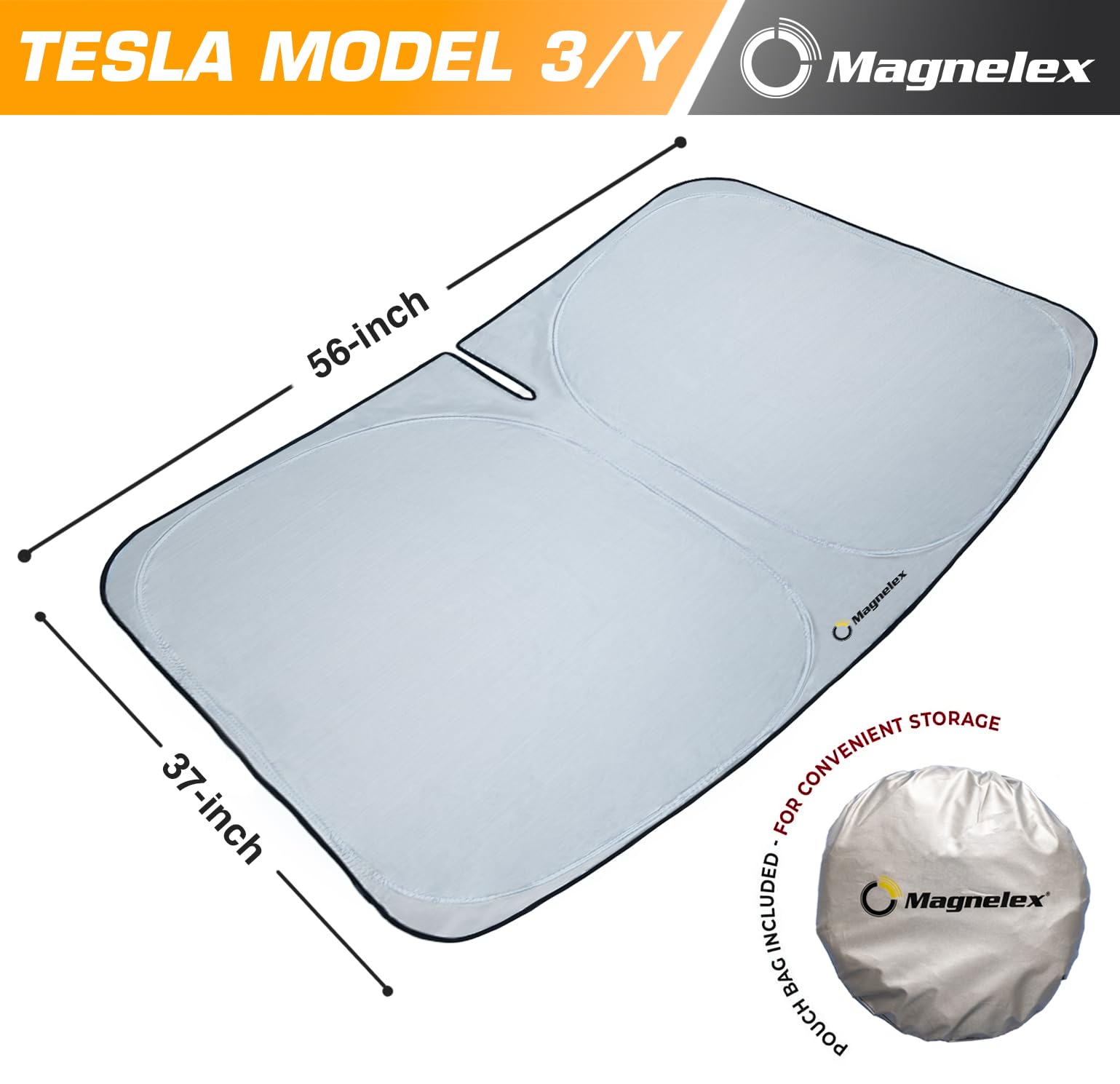 Magnelex Tesla Windshield Sun Shade (Model 3/Y), Reflective Polyester Blocks Heat & Sun, Foldable Car Window Sun Blocker, Mirror Cut-Out, Fade-Resistant Sunshade, Tesla 3 Accessories