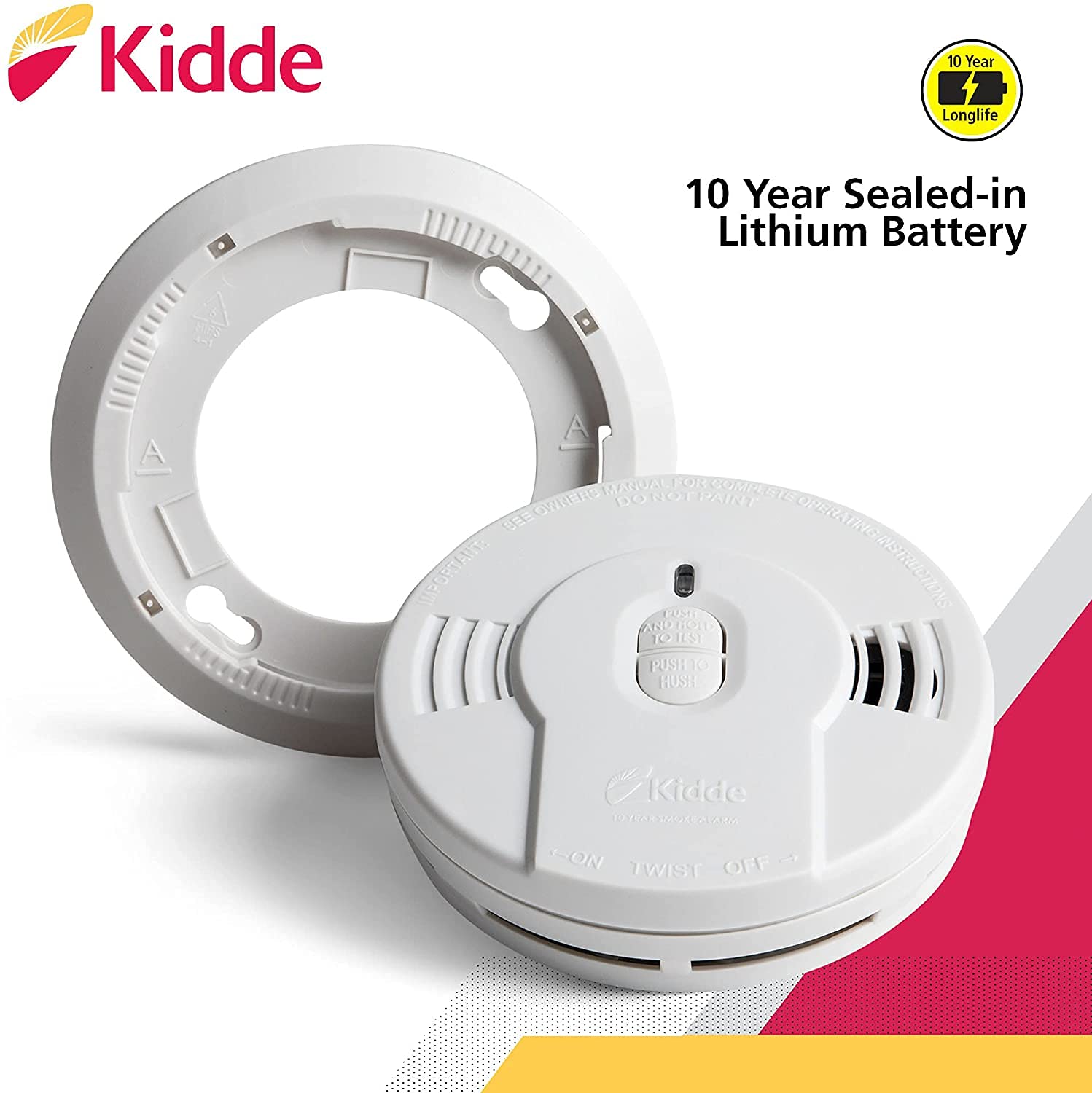 Kidde Smoke Detector, 10-Year Battery, LED Indicators, Replacement Alert, Test-Reset Button