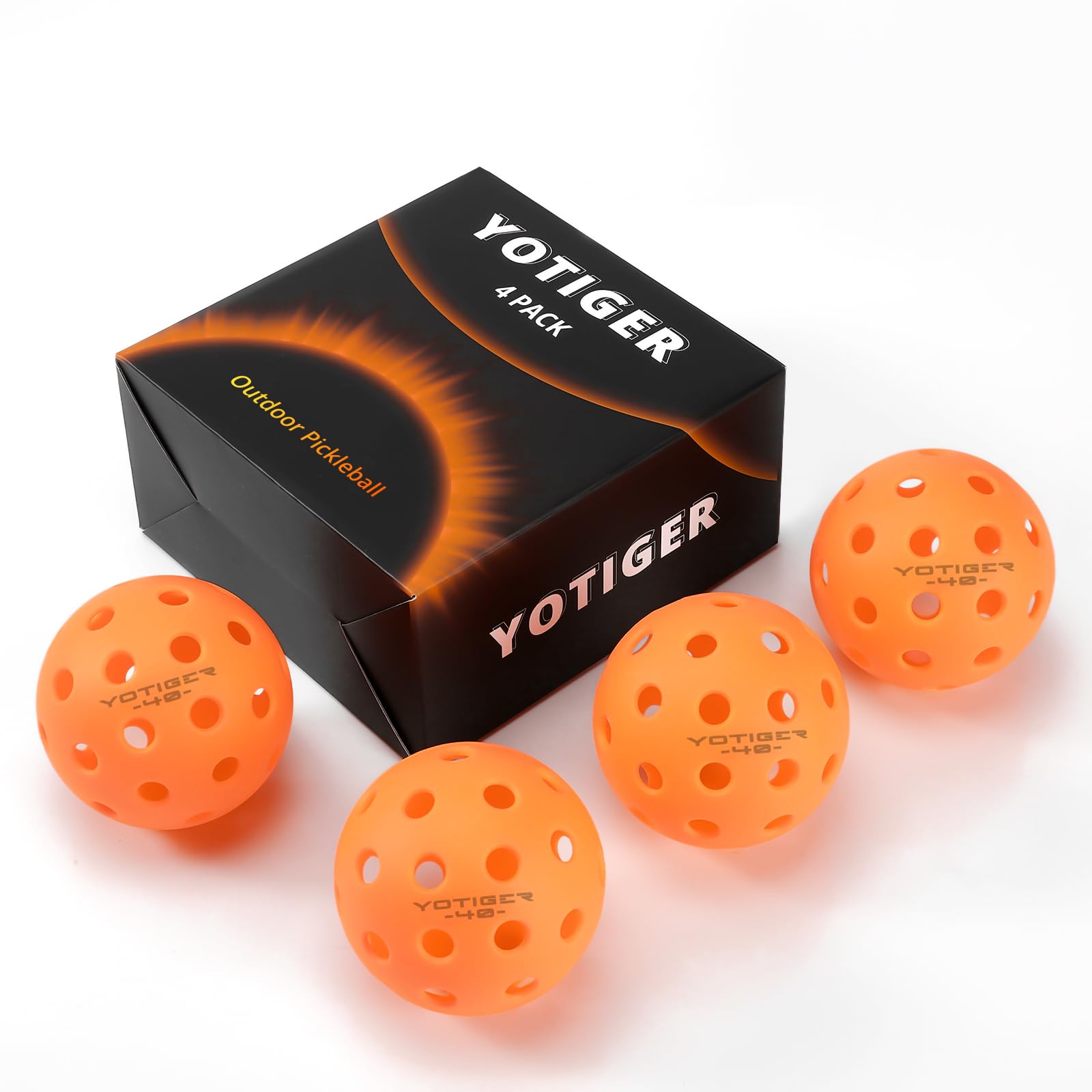 YOTIGER Pickleball Balls, 4 Pack 40 Holes Outdoor Pickleballs, High Bounce Orange Pickle Balls, Stylish and Durable Pickleball Balls for All Style Pickleball Paddles & All Skill Levels