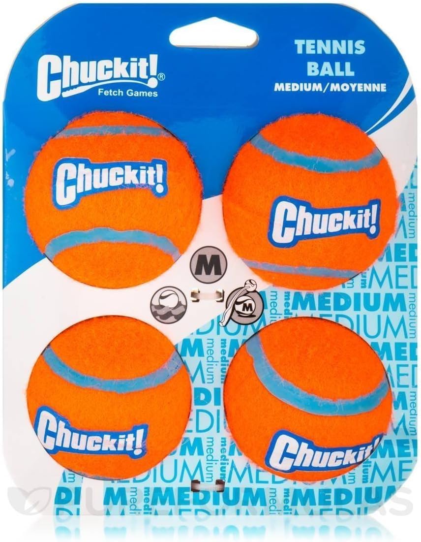 Chuckit! Dog Tennis Ball Dog Toy, Medium (2.5 Inch Diameter) for dogs 20-60 lbs, Pack of 4