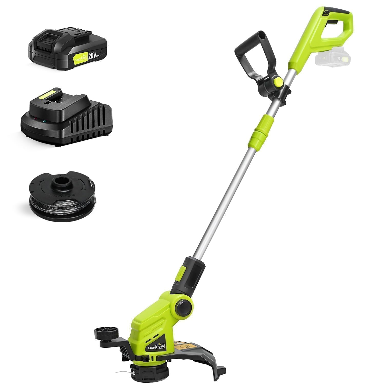 SnapFresh Weed Wacker 12" Cordless String Trimmer, 20v Electric Weed Eater/Whacker with Automatic Feed Spool, Weedeater with 2.0Ah Li-ion Battery & Charger, 2 in 1 Battery Edge Trimmer for Lawn/Grass