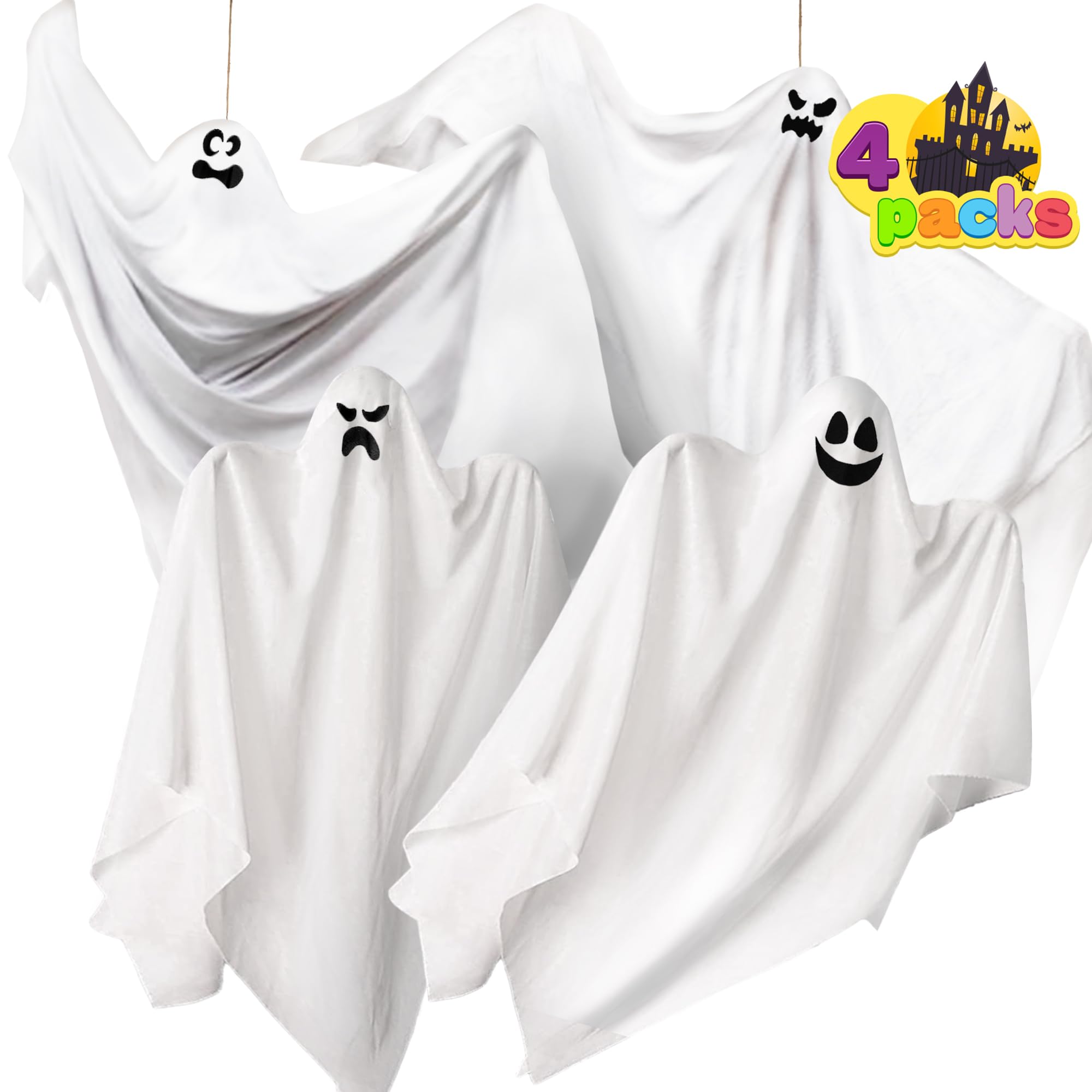 JOYIN Halloween Hanging Ghosts(4 Pack) Two in 35.5” and Two in 27.5” for Halloween Party Decoration, Cute Flying Ghost for Front Yard Patio Lawn Garden Party Décor and Halloween Hanging Decorations