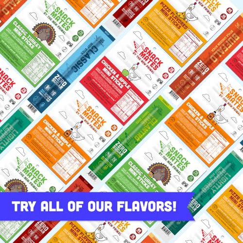 The New Primal Snack Mates Chicken & Apple Sticks, Gluten Free Healthy Snacks for Kids, Low Sugar High Protein Back to School Snacks, Mini Paleo Jerky Meat Stick, 7g Protein, 60 Calories, 10 Pack
