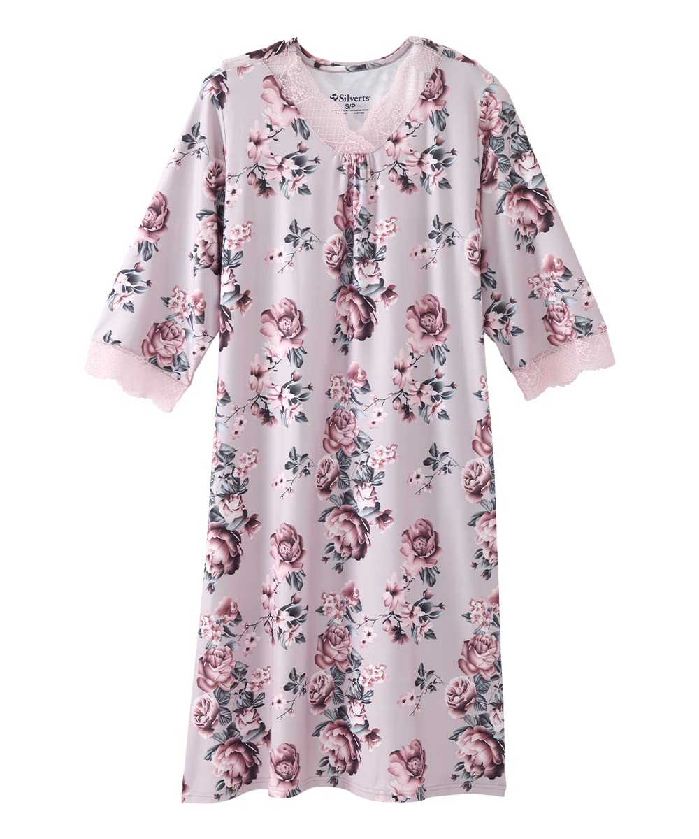 Silverts Hospital Gowns for Women Open Back, Night Gowns for Elderly Women, Adaptive Clothing for Seniors, Hospice Care Supplies, Hospital Robe, Old Lady Dress - Lilac Bloom SMA