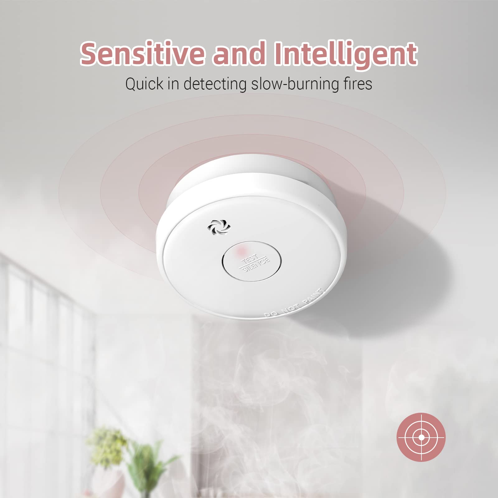 Fire Alarms Smoke Detectors, Smoke Alarm Battery Operated, 10-Year Product Life, Fire Alarm with Test Button & Low Battery Signal, Photoelectric Technology Fire Detectors for Bedroom and Home