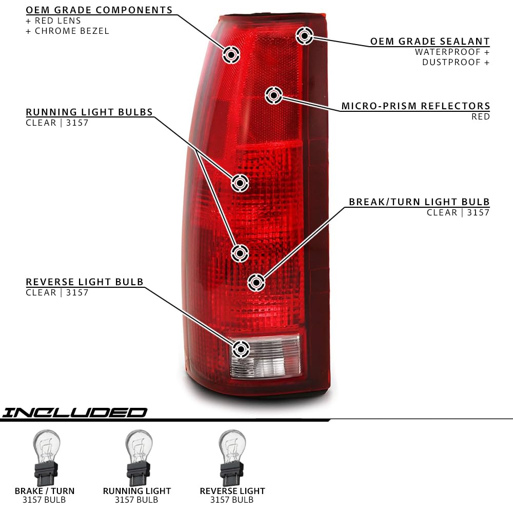 EPIC LIGHTING AMOE B Fitment Halogen Tail Lights Housing Unit fits CHEVROLET GMC 88-00 C/K TRUCK 92-99 SUBURBAN 95-00 TAHOE 92-00 YUKON 92-94 BLAZER [ GM2801104 GM2800104 5977868 5977867 ] Pair