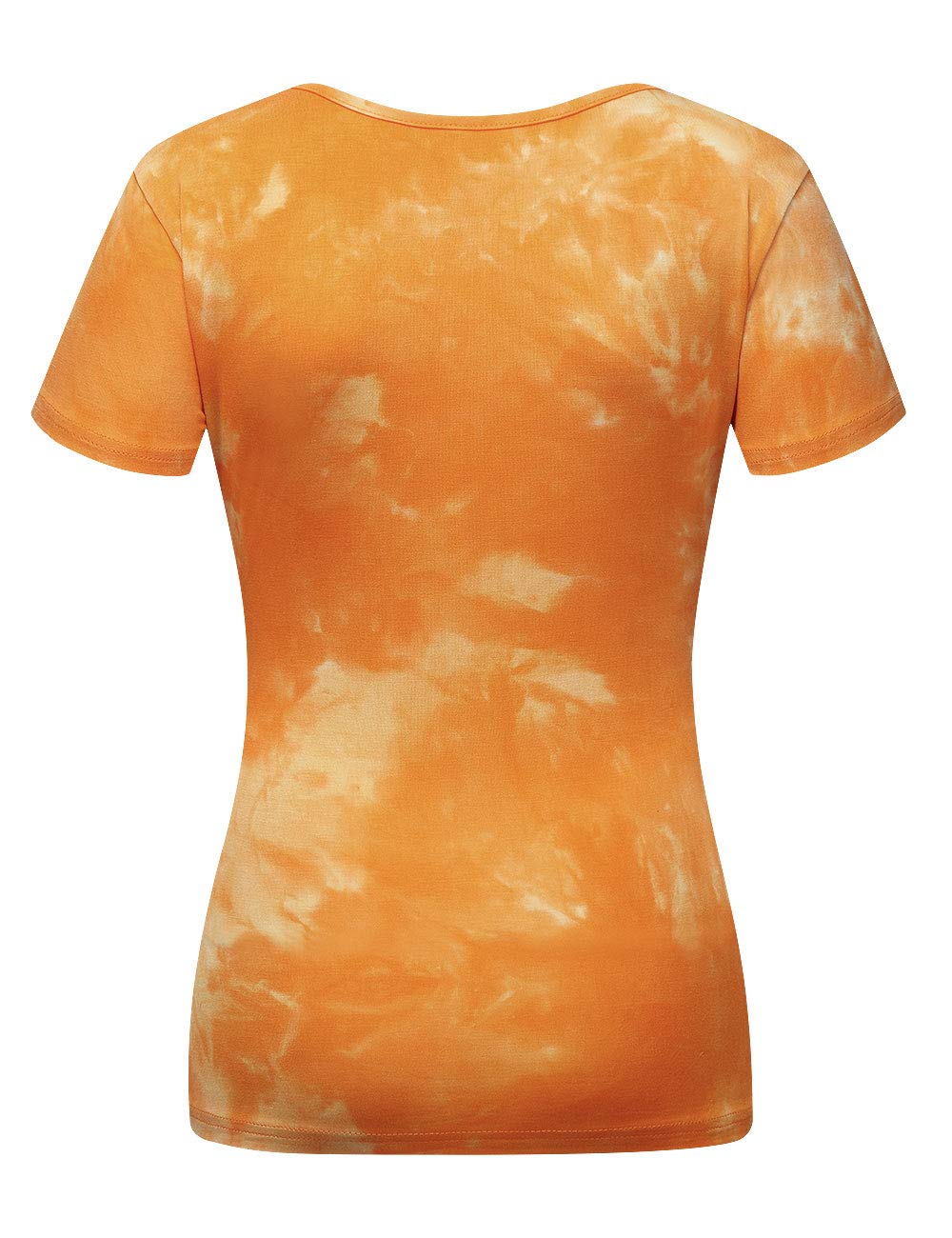 Beauhuty Women Tie Dye Tee Shirts Casual Soft Slim Fit Short Sleeves Deep V Neck Ruched Tops (S, Short-Tie Dyed Orange)