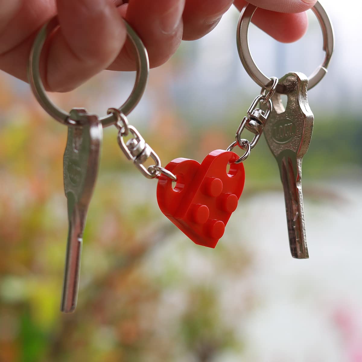 Matching Couples Heart Keychain for Boyfriend Girlfriend Friendship BFF Cute Valentine's Day Gifts Stuff Presents Him Her Friends Set Compatible with Lego Gift