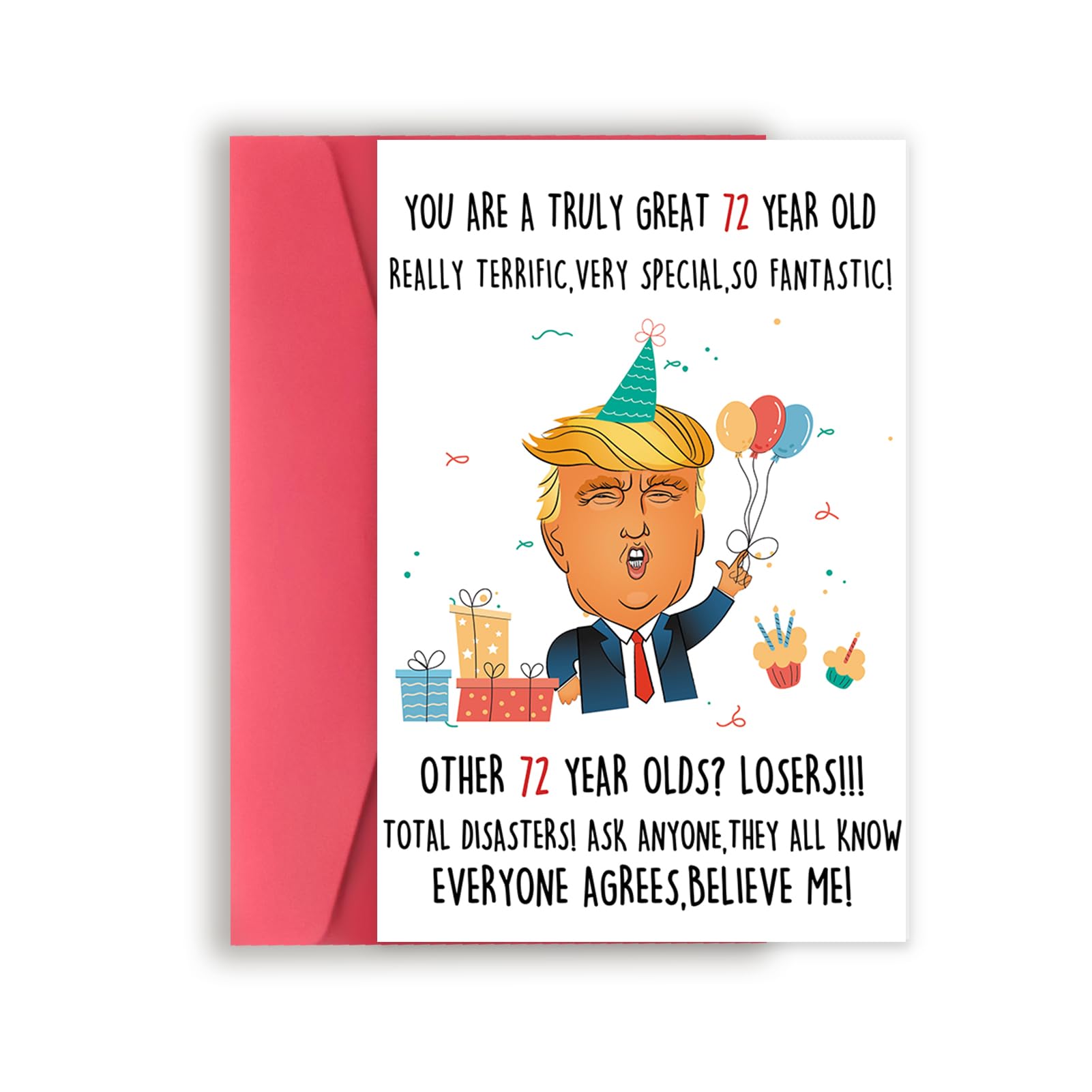 Missonemi Funny Trump 72nd Birthday Card, Happy 72nd Birthday Gift for Women Men, Unique Birthday Decorations Cards for 72 Year Old Mom Dad Grandpa Granny Husband Wife