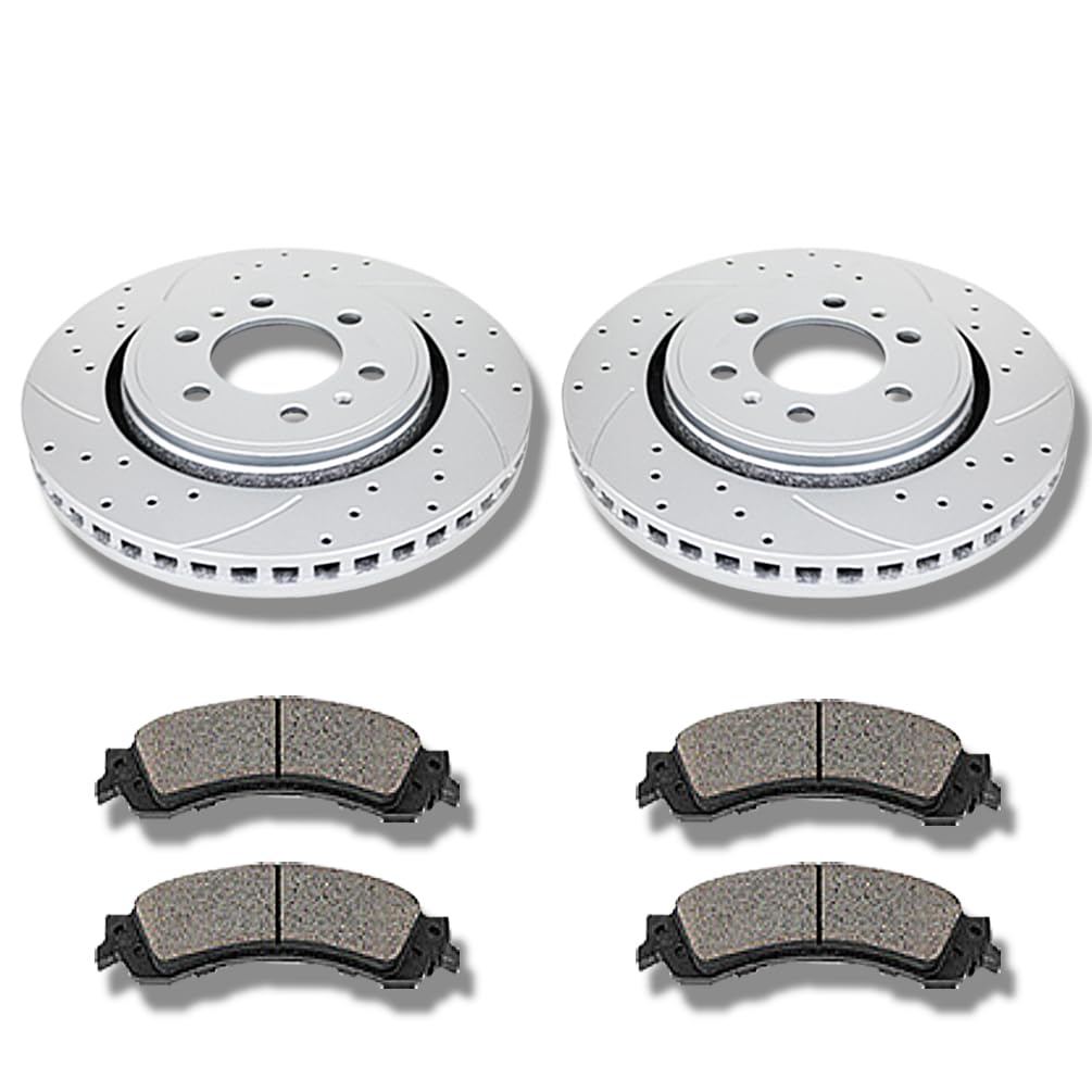 Acinoparts Drilled and Slotted Front Kit Brake Rotors Ceramic Brake Pads for Ford Expedition, F-150 (6 Lug Models ONLY) 2010-2014, F-150 2015-2020, Lincoln Navigator