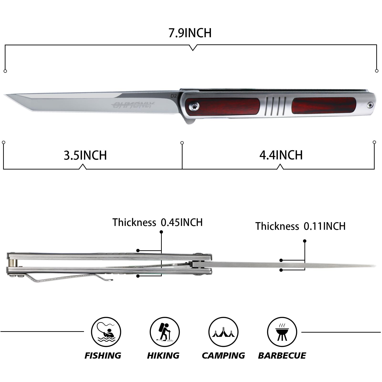 ohmonlyhoo Pocket Knife for Men, 3.5 inch Folding Knife with Pocket Clip,Rosewood Handle Tanto Knife, Great Gift For Men and Women