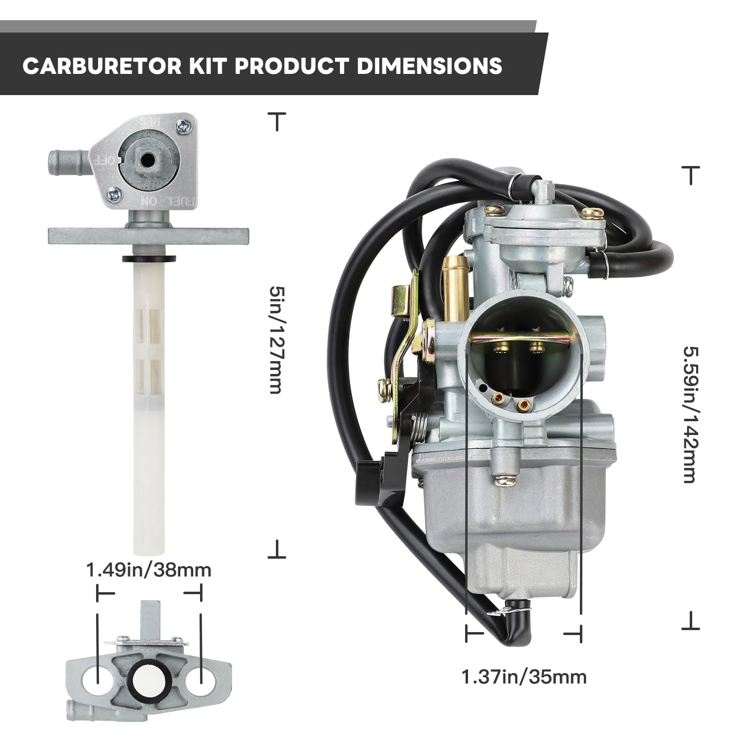 Carburetor for Honda TRX 250 Recon 250 TRX250TE TRX250TM 1997-2001 2002-2007 Upgrade KIT With Fuel Tank Petcock Valve & Air Filter & spark plug