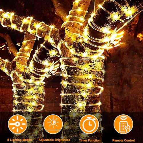 196ft 600 LED Rope Lights Outdoor Waterproof with Remote 60 Meters Solar Powered String Light 8 Modes Super Long Fairy Light with Timer Solar Tube Lights for Garden Deck Patio Pool Weeding Yard Decor