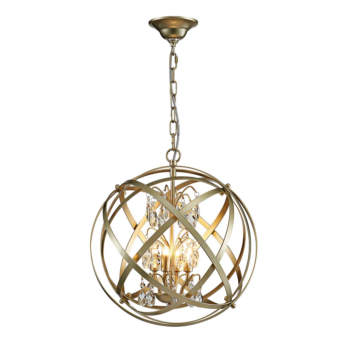 ANJIADENGSHI Modern Globe Crystal Chandelier Lighting 4*G9 Metal Adjustable Hanging Light Fixture for Dining Living Room Foyer Bedroom,Golden