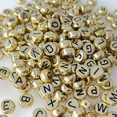 500 Pieces 4x7mm Black Round Acrylic Alphabet Letter Beads A-Z Mixed Plastic Shape Loose DIY Beads for Jewelry Making Bracelets Necklaces Key Chains (White on Black)