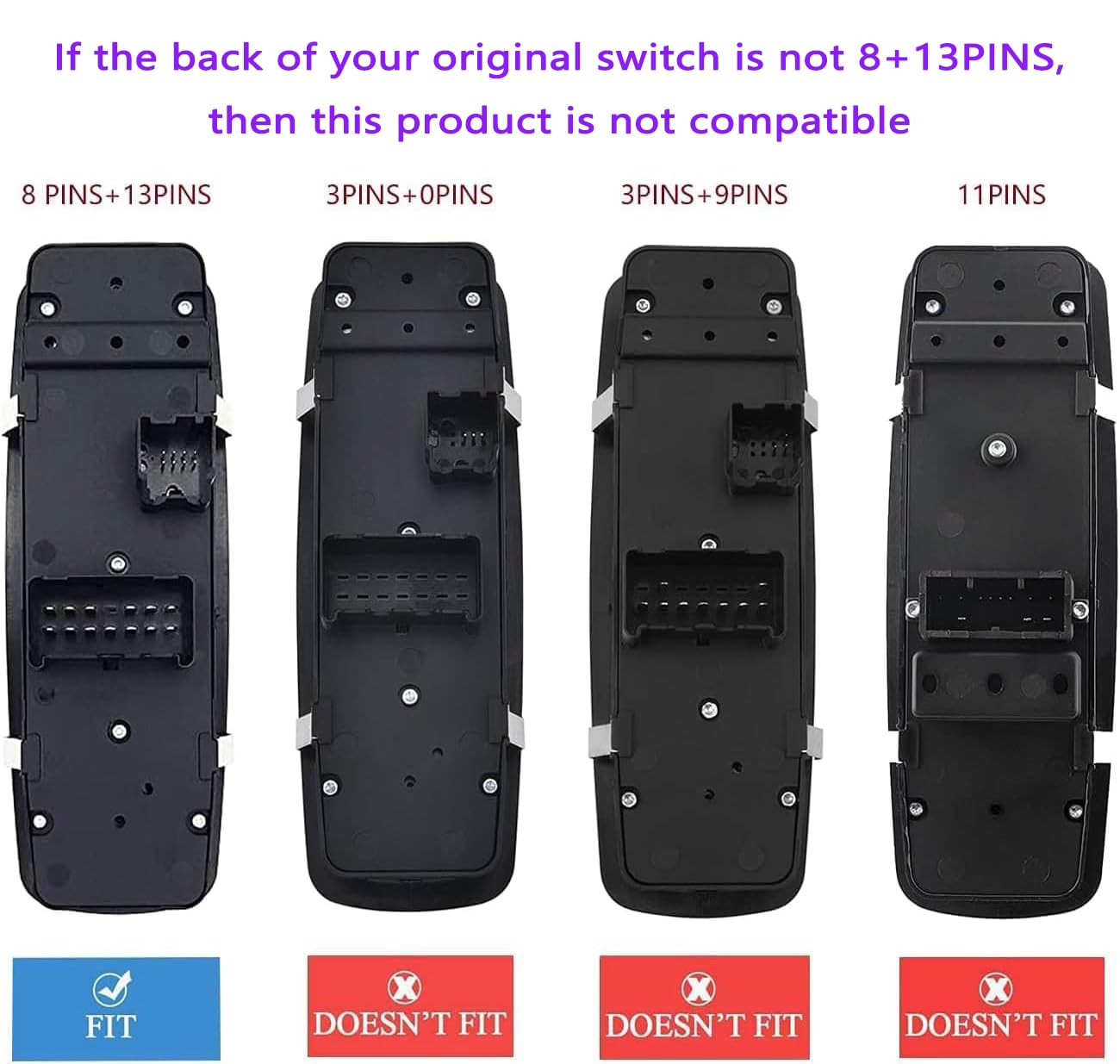 ZAPOSTS Power Window Switch,8 PINS +13 PINS Check Required,Fits for Dodge Dart 2013-16.Replaces 68271203AB 68271203AA 56046568AC.Driver Side Control Door vidrios Master Switch.(Green Light)
