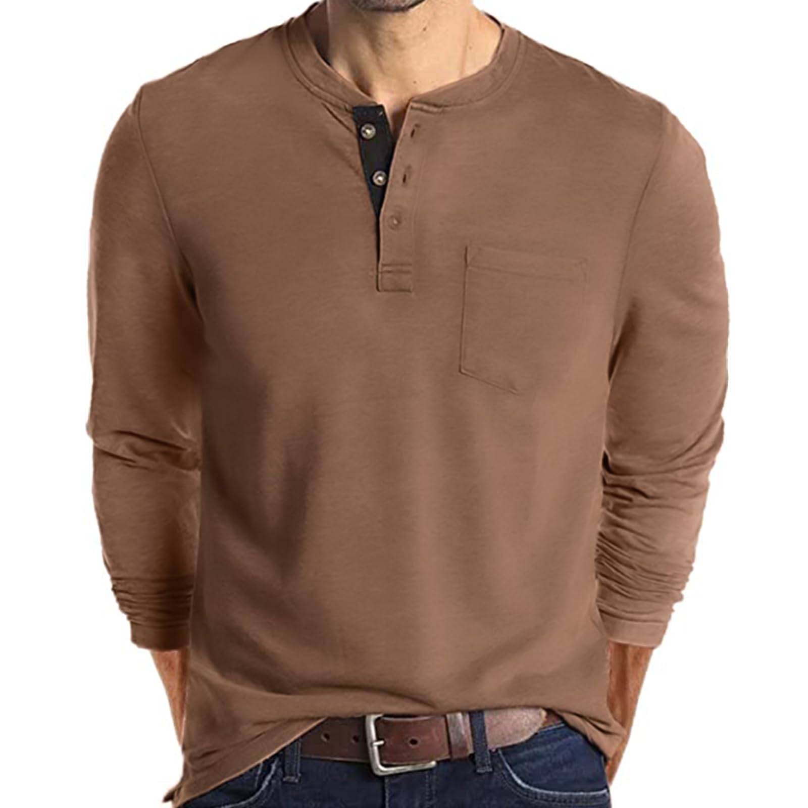 Lexiart Mens Fashion Henley Shirts Long Sleeve Button Cotton T-Shirt with Pocket