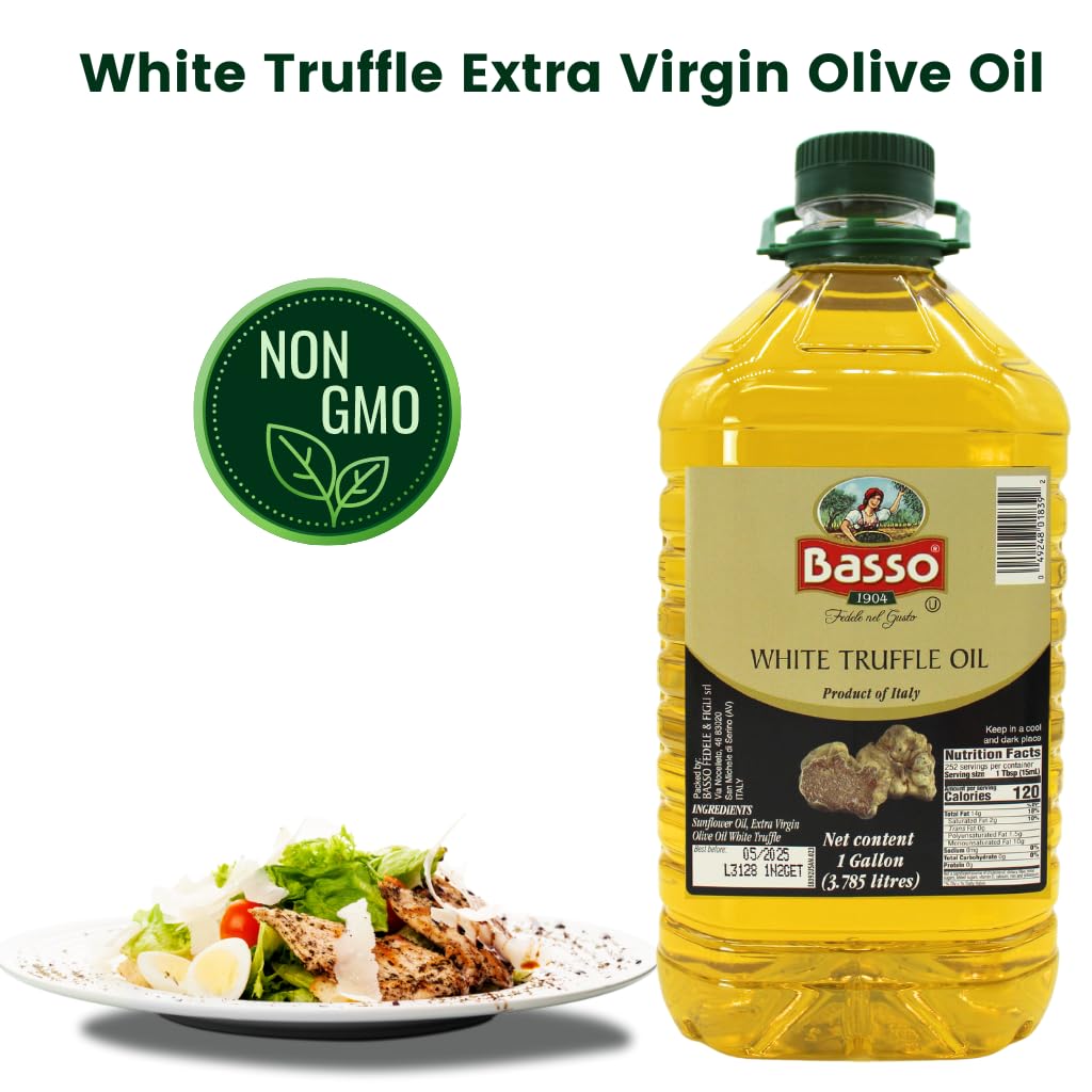 White Truffle Oil, Bulk, 1 Gallon (3.785 liters), Product of Italy, Non-GMO, Foodservice White Truffle Oil, Basso 1904