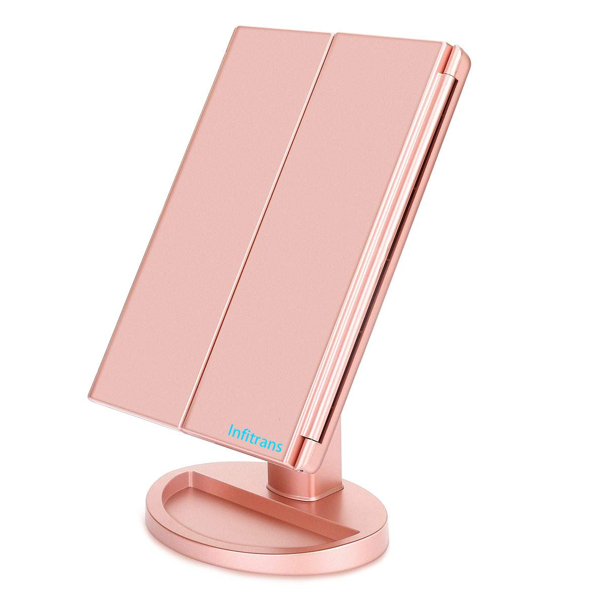 Infitrans 3 Folds Lighted Vanity Makeup Mirror,1X/2X/3X Magnification, 21 LED Light Bright Table Mirror with Touch Screen,180 Adjustable Rotation,Portable Travel Cosmetic Mirror