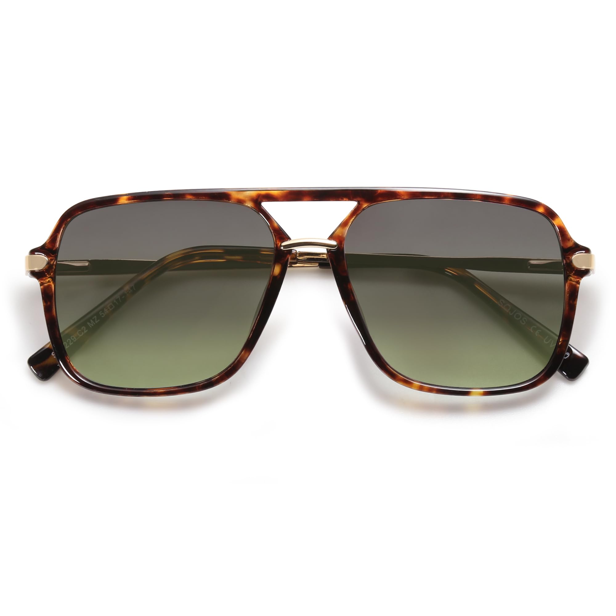 SOJOS Sunglasses for Women & Men, Square, Retro, Polarized Lens, Trendy Aviator, 90s Shades (SJ2229, Yellow Tortoise Green)