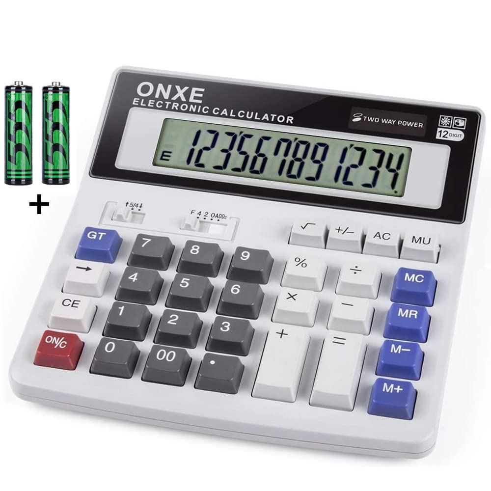 Calculator,12 Digit Extra Large LCD Display Office Desk Calculators, Two Way Power Battery and Solar,Big Button Standard Basic 4 Function Desktop Calculators for Office Financial Accounting Business