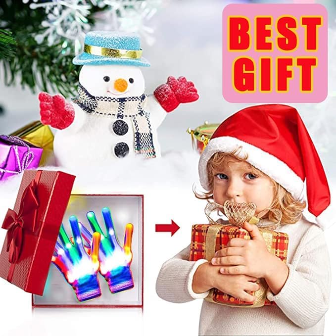 COTRUERE Led Light up Gloves Rainbow Easter Gifts for Kids and Adults Rave Light Glowing Gloves Cool Toys Stocking Stuffers Halloween Christmas Easter Birthday Parties(Large)