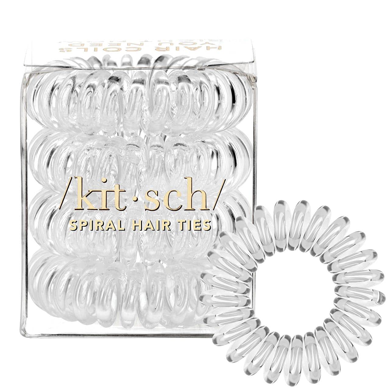 Kitsch Spiral Hair Ties for Women - Coil Hair Ties for Thick Hair, No Crease Hair Tie, Spiral Hair Ties No Damage, Hair Coils & Phone Cord Hair Ties for Thin Hair, Hair Ties Spiral, 4pcs (Transparent)