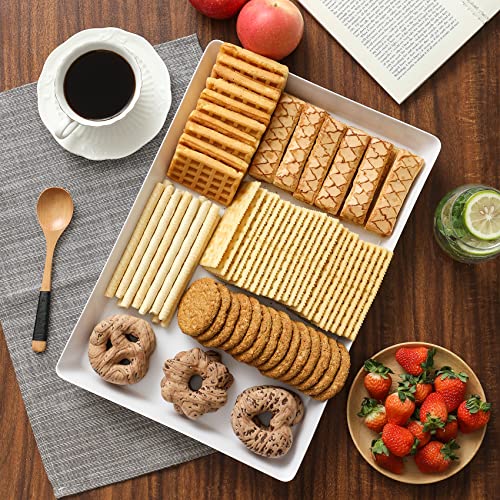 3 Pack, 16" x 11" Large White Serving Trays Set - Reusable Plastic Serving Platters for Cookie, Appetizer, Charcuterie, Snack, Dessert, Party Food Display - Stackable Kitchen CounterTop Tray, BPA Free