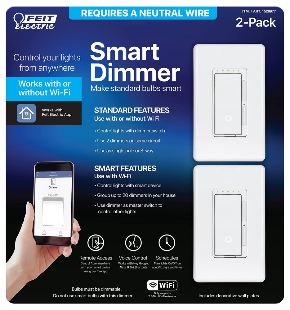 Feit Electric Wi-Fi Smart Dimmer 3 Way Single Pole Switch (2 Pack)
