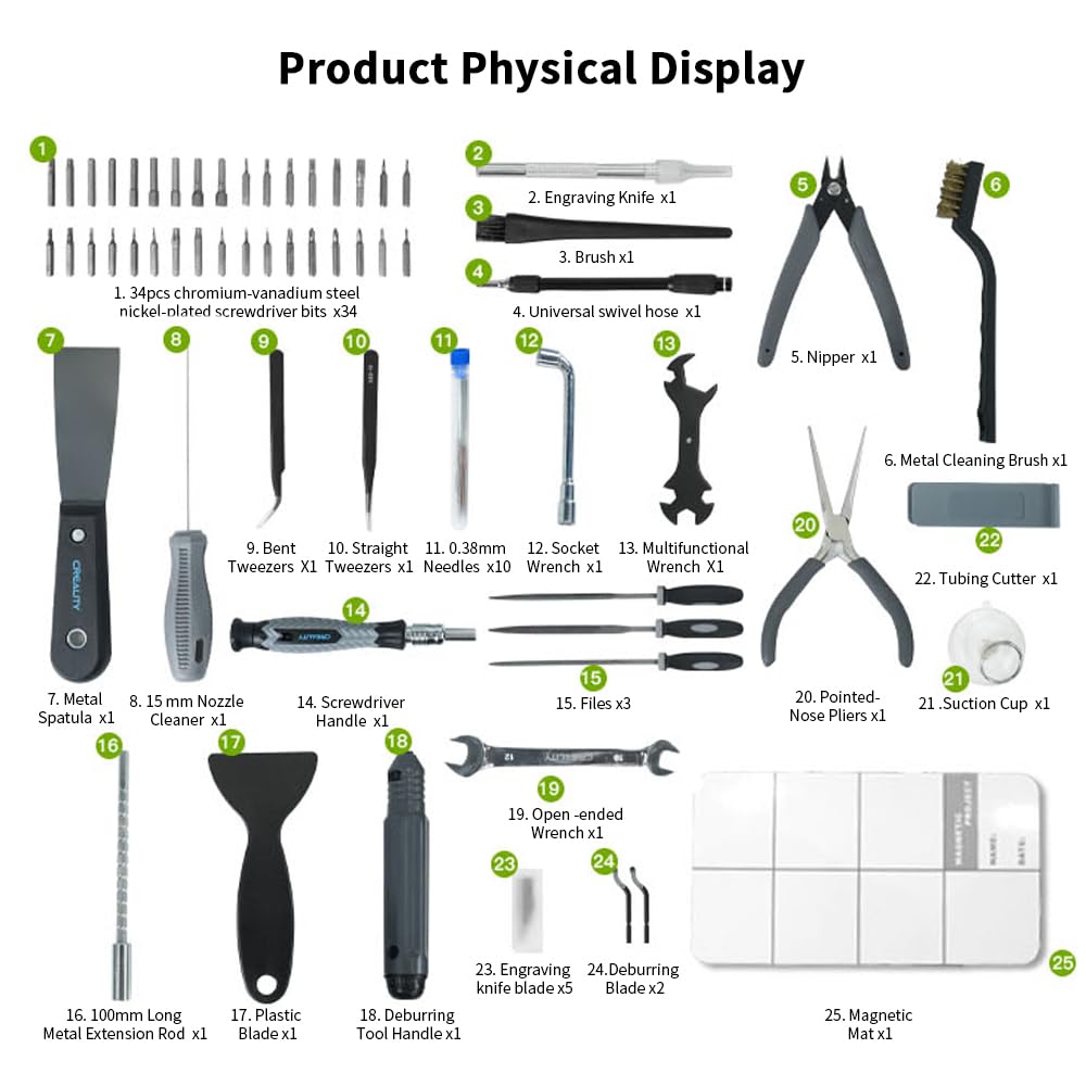 Creality 3D Printer Tool Kit, 74 Pcs in 1 3D Printing Tool Kit Includes Deburring Tool, Nozzle Cleaning Kit, Screwdriver Kit, Removal/Assembly Tools, 3D Printer Tool Wrap Kit Pro for All Printers