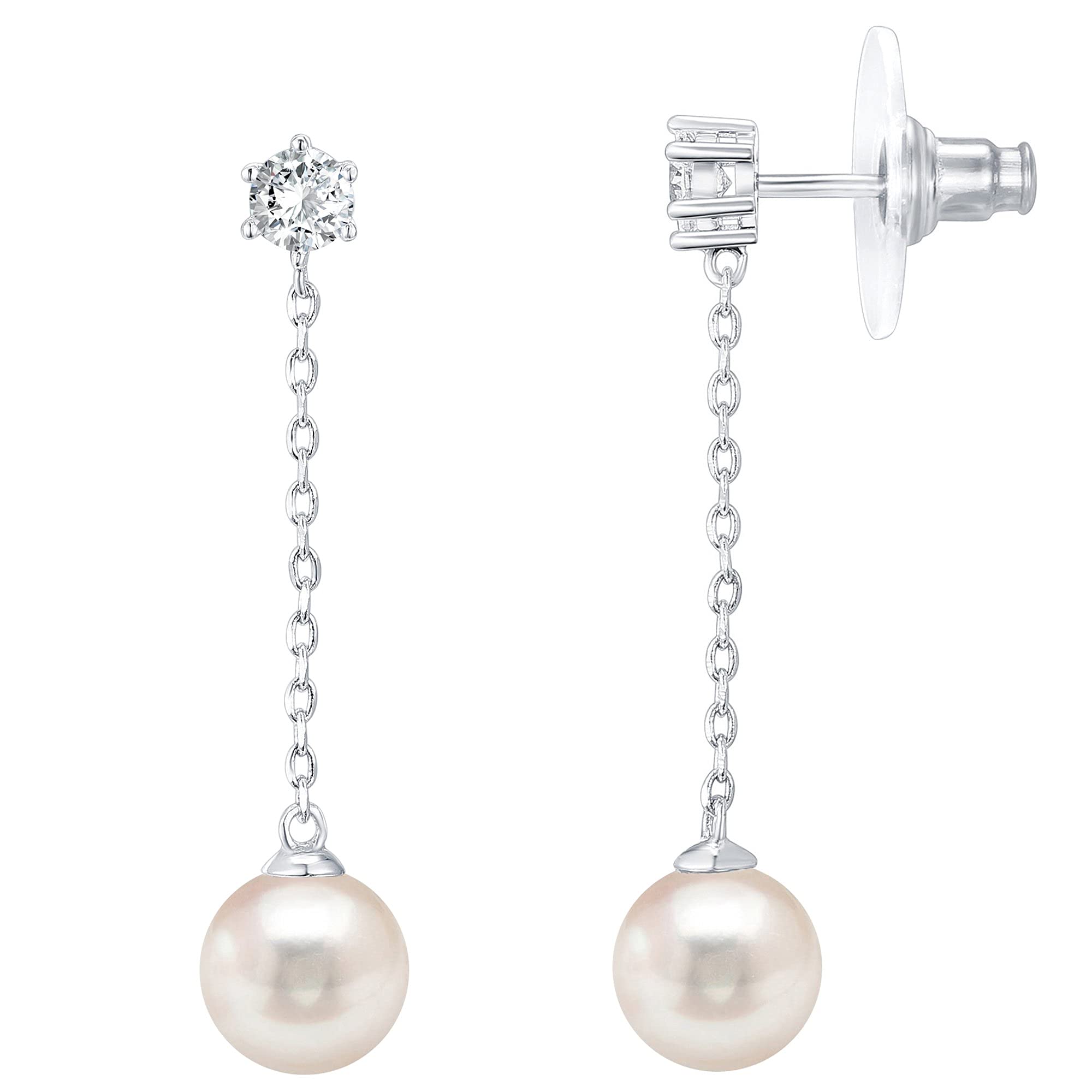 PAVOI 14k White Gold Plated Sterling Silver Post Shell Pearl Drop Earrings | Pearl Earrings for Women