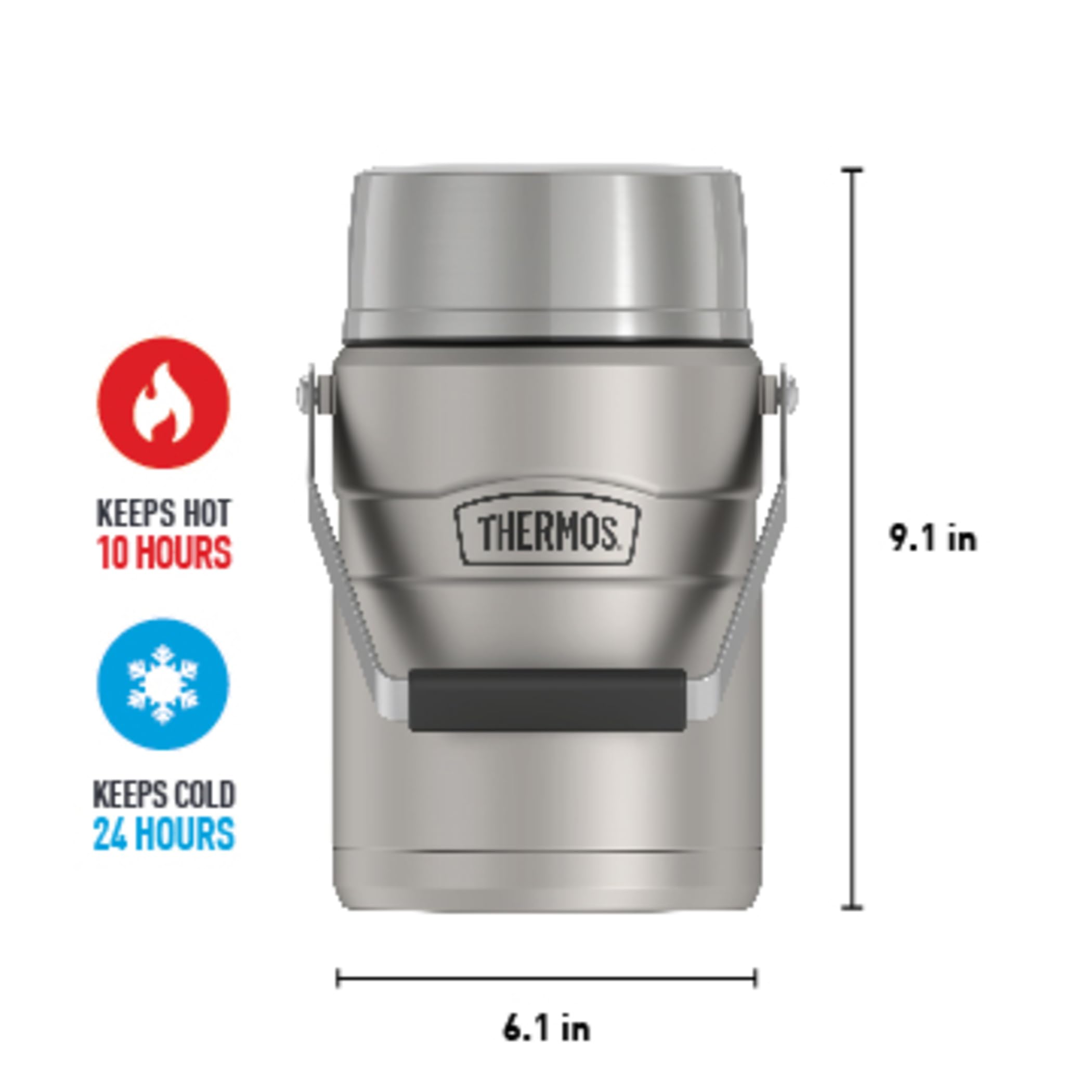 THERMOS Stainless King Vacuum-Insulated Food Jar with 2 Storage Container Inserts, 47 Ounce, Matte Steel