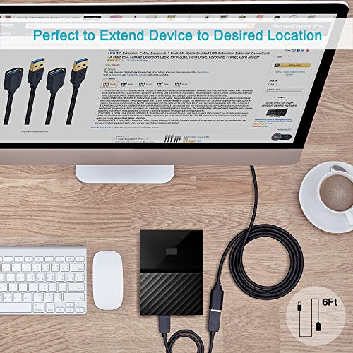 Besgoods USB 3.0 Extension Cable, 4Pack [6ft] USB A Male to Female Braided Extender Cord 5Gbps Fast Data Transfer for Hard Drive, Keyboard, Mouse, Webcam, USB Flash Drive, Printer - Black