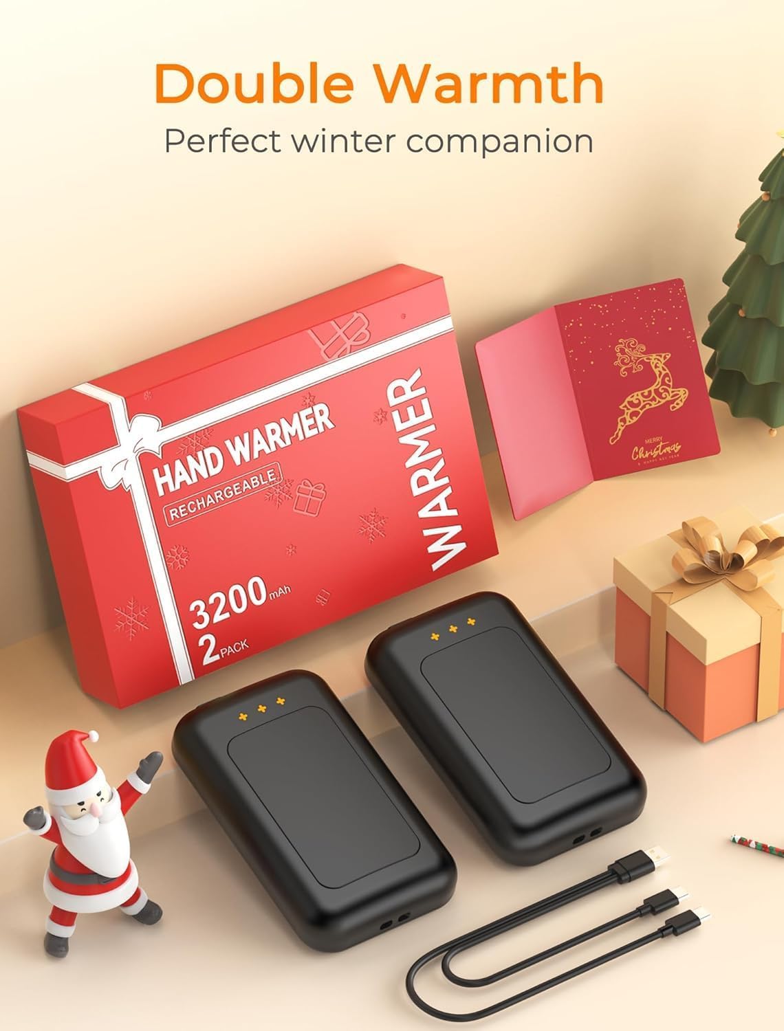 Jerritte Electric Hand Warmers Rechargeable 2 Pack, Rechargeable Hand Warmer, 16 Hrs Portable Hand Warmer for Outdoor Camping Hunting Golf Accessories, Gifts for Women Men Black