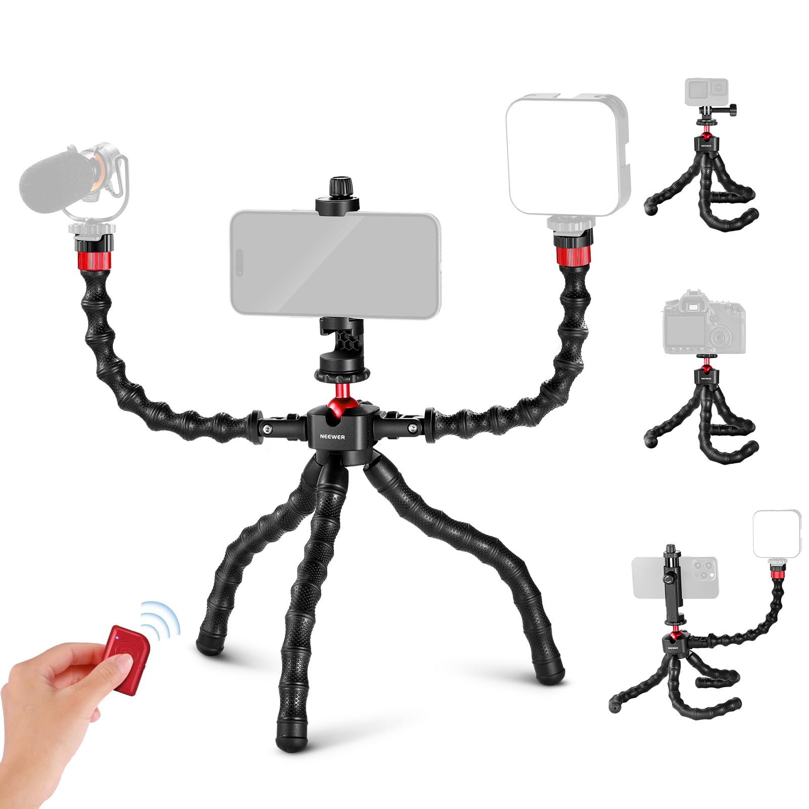 NEEWER T91 Flexible Tripod for iPhone Mini Cellphone Tripod Stand for Vlog, Magic Arms/Shutter/Phone Clamp/Action Camera Mount Compatible with GoPro