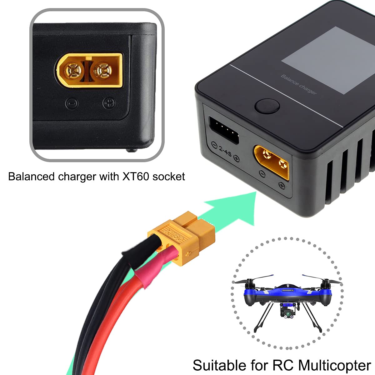 DKARDU 4 PCS XT60 Parallel Battery Connector Cable, 2 Male to 1 Female Plug Extension Y Splitter Cable for RC Multicopter Quadcopter