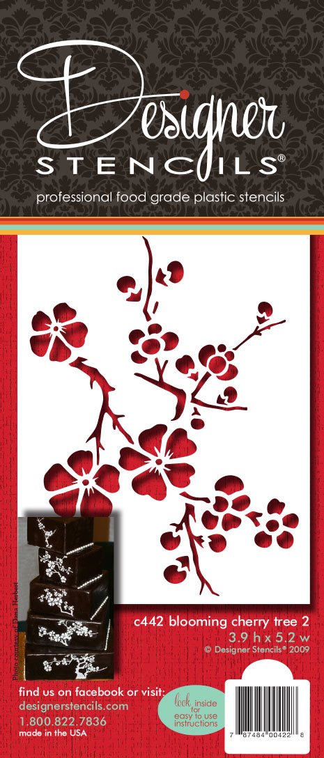 Designer Stencils Blooming Cherry Tree Tier 2 Cake Stencil, Beige/semi-transparent