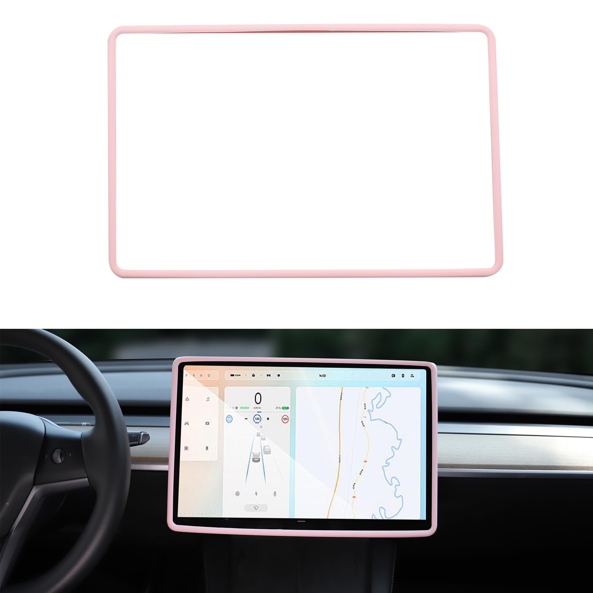 TOPABYTE 3PCS Tesla Cup Holder Insert, Screen Edge Protector Frame, Center Console Wireless Charger Mat Silicone Model 3 Model Y Accessories 2021-2023, Not for Model 3 Highland, Pink