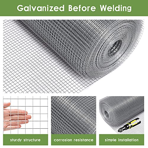 Tongmo 24" x 50' Hardware Cloth, 1inch Mesh Galvanized Chicken Wire Fence, 19 Gauge Welded Wire Roll,Garden Fence, Poultry Netting for Rabbit/Duck/Chicken Coop